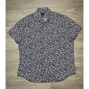 J Crew Dress Shirt Slim Fit Floral Flex Washed Button Up Short Sleeve Men's 2XL